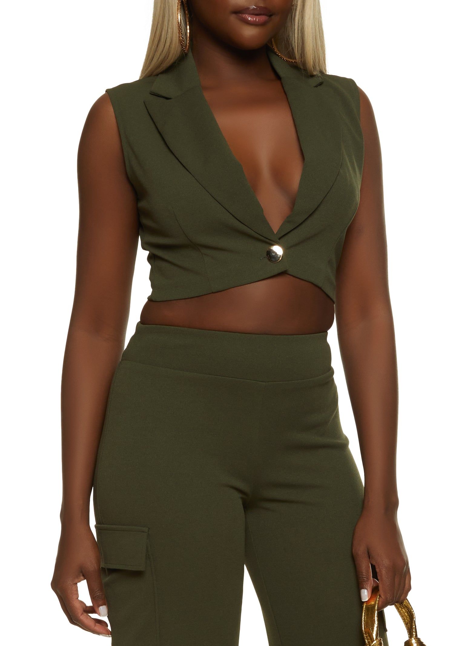 Cropped Single Button Blazer Vest sold by Rainbow