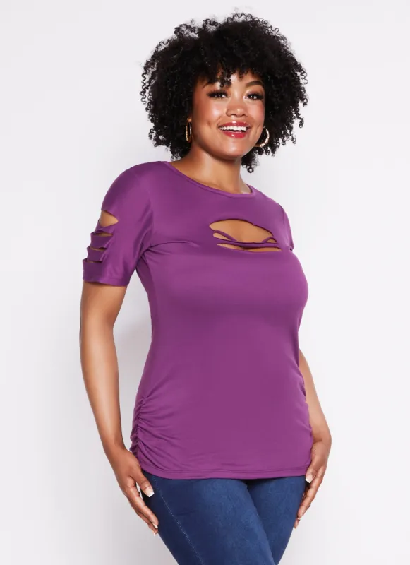 Plus Size Laser Cut Ruched T Shirt sold by Rainbow