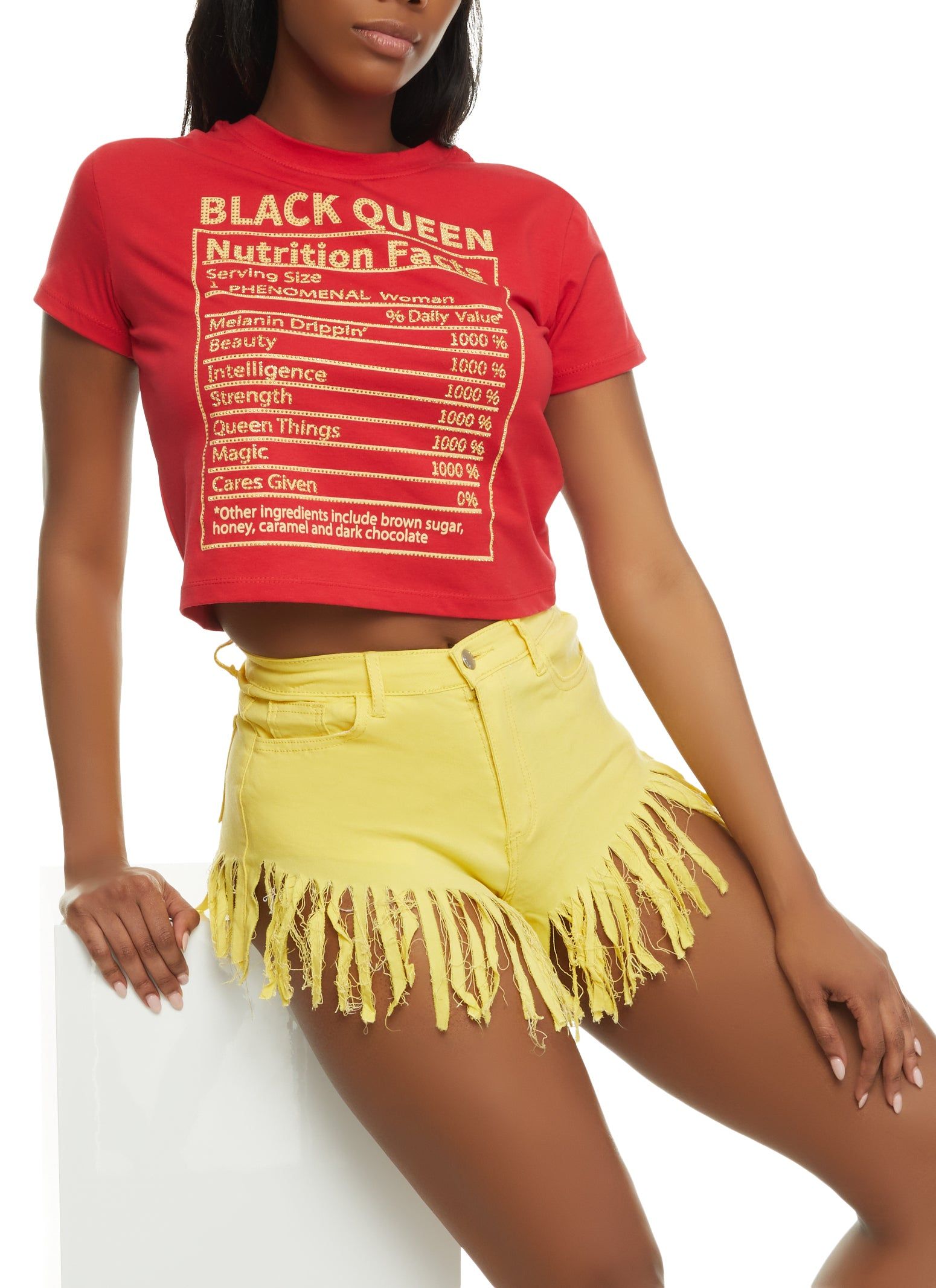Black Queen Nutritional Facts Rhinestone Tee sold by Rainbow