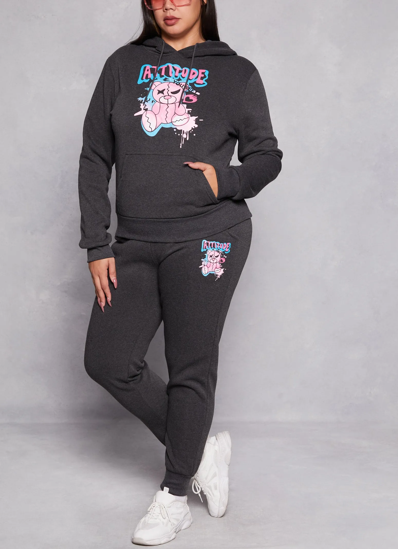 Plus Size Attitude Bear Graphic Pullover Hoodie sold by Rainbow product image thumbnail 2