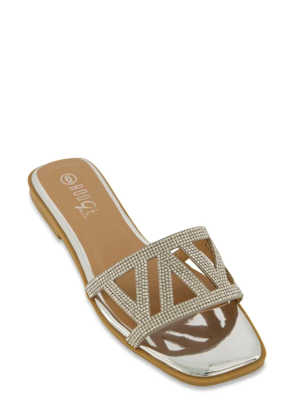 Geometric Rhinestone Band Flat Sandals sold by Rainbow