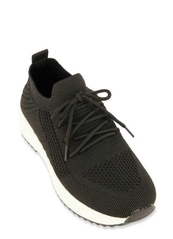 Textured Knit Lace Up Platform Sneakers sold by Rainbow