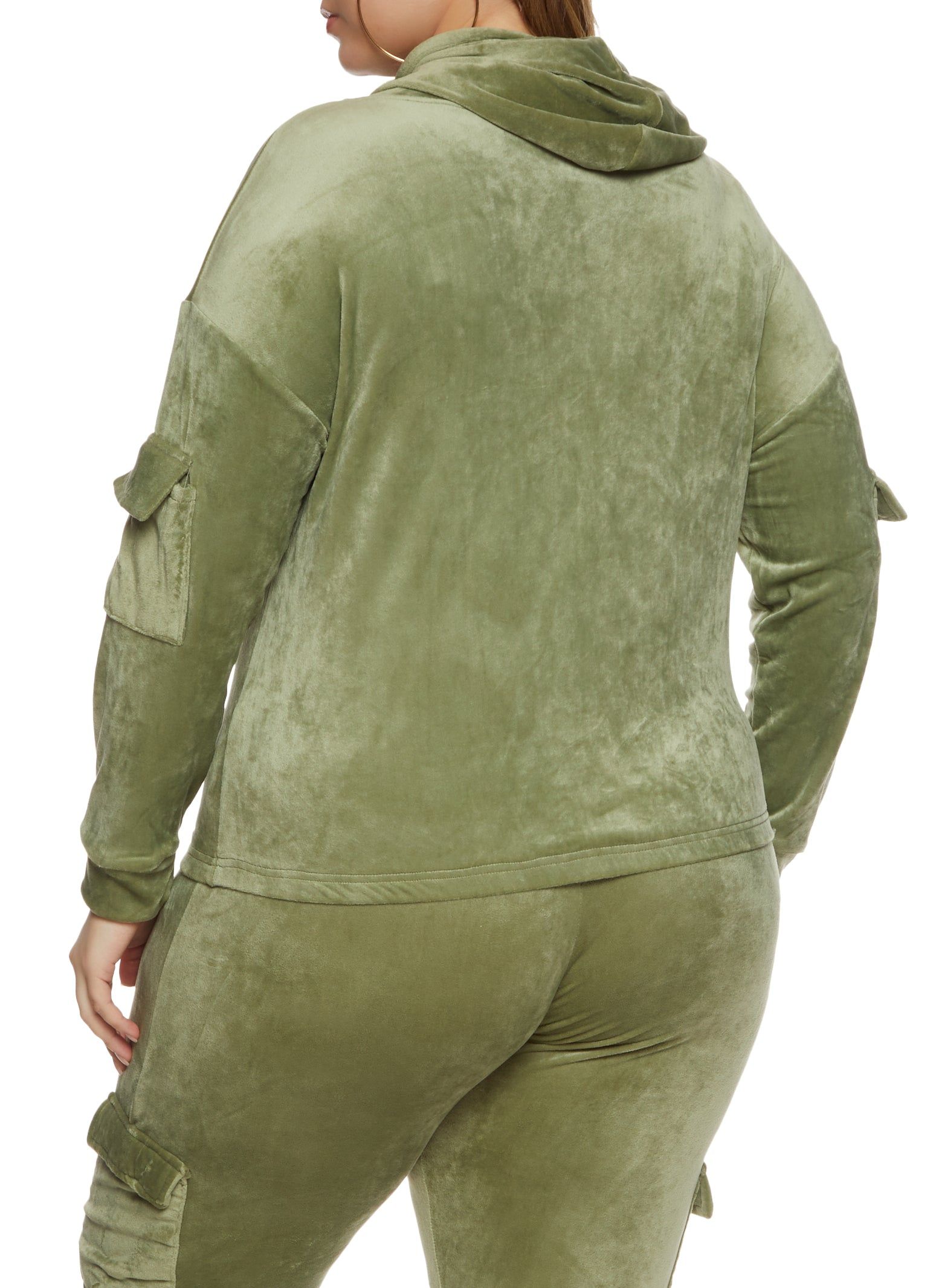 Plus Size Velour Cargo Pocket Sleeve Hoodie sold by Rainbow product image thumbnail 3