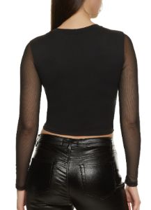 Rhinestone Star Mesh Sleeve Crop Top sold by Rainbow