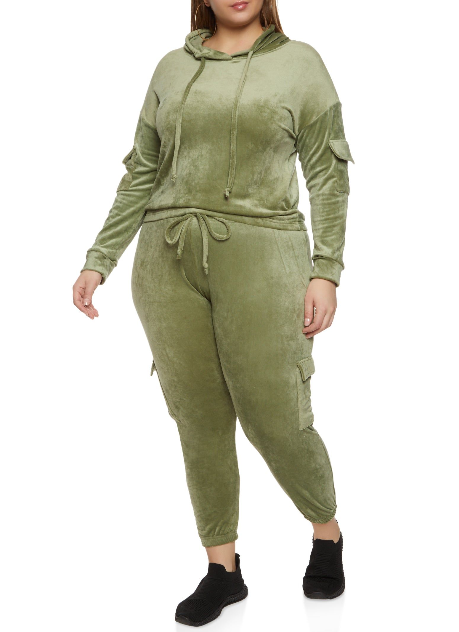 Plus Size Velour Cargo Pocket Sleeve Hoodie sold by Rainbow product image thumbnail 2