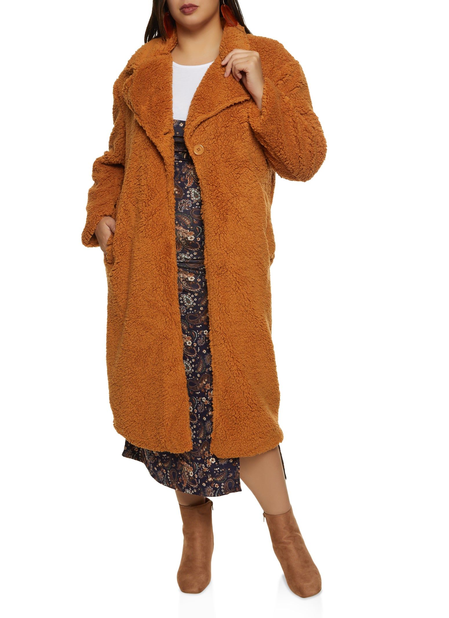 Plus Size Solid Sherpa Teddy Coat sold by Rainbow