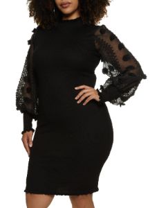 Plus Size Floral Organza Sleeve Midi Dress sold by Rainbow