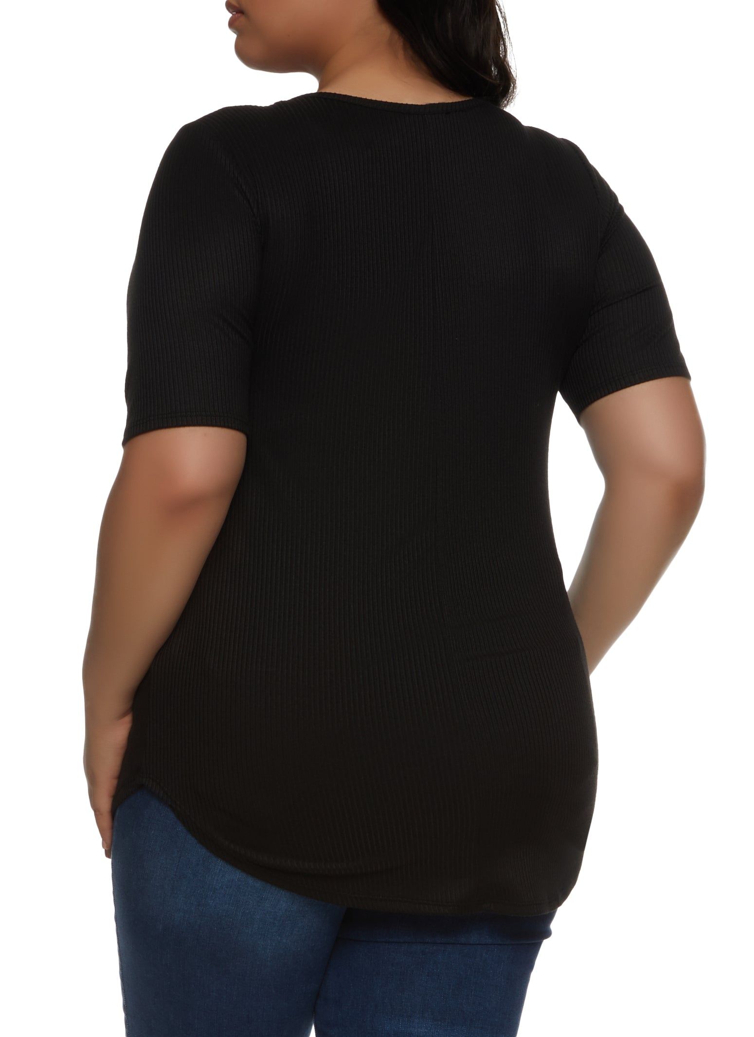 Plus Size Rib Knit V Neck Tee sold by Rainbow product image thumbnail 2