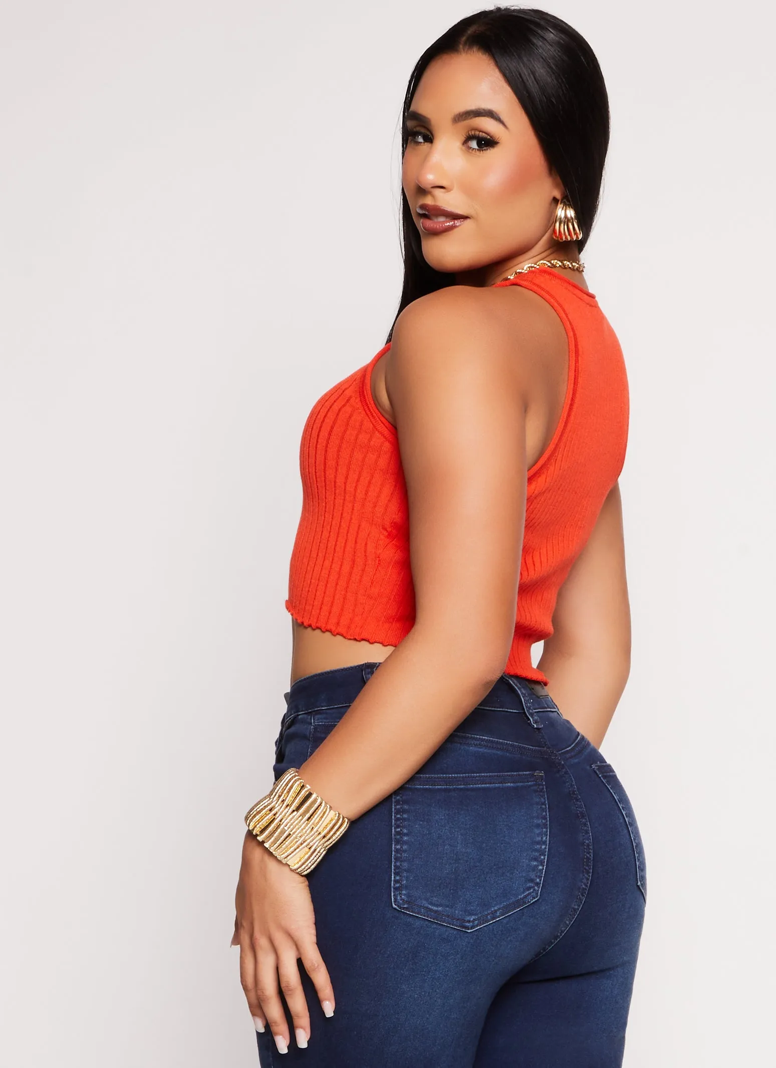 Ribbed Knit High Neck Cropped Tank Top sold by Rainbow product image thumbnail 3