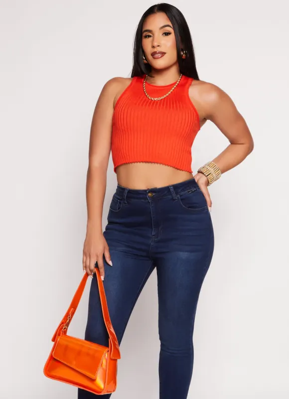 Ribbed Knit High Neck Cropped Tank Top sold by Rainbow