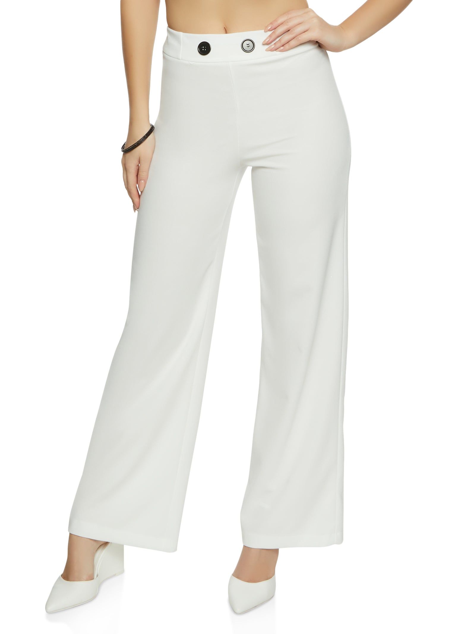 Crepe Knit Button Detail Flared Pants sold by Rainbow