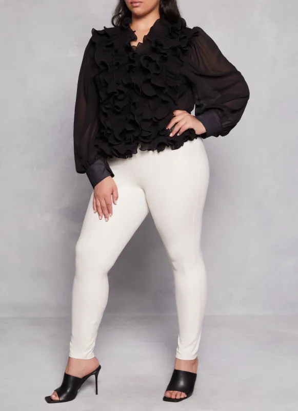 Plus Size Plisse Ruffle Chiffon Blouse sold by Rainbow