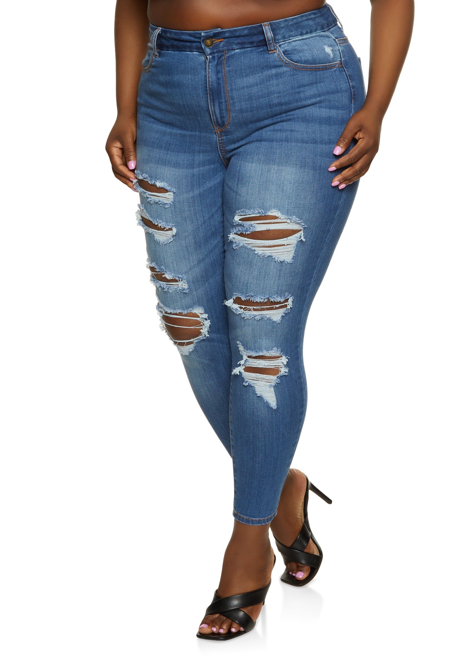 Plus Size WAX Distressed Skinny Leg Jeans sold by Rainbow