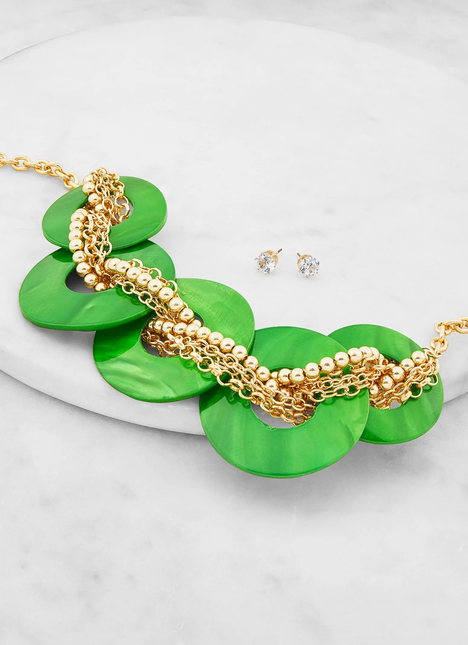 Beaded Disc Chain Necklace with Stud Earrings sold by Rainbow product image thumbnail 3