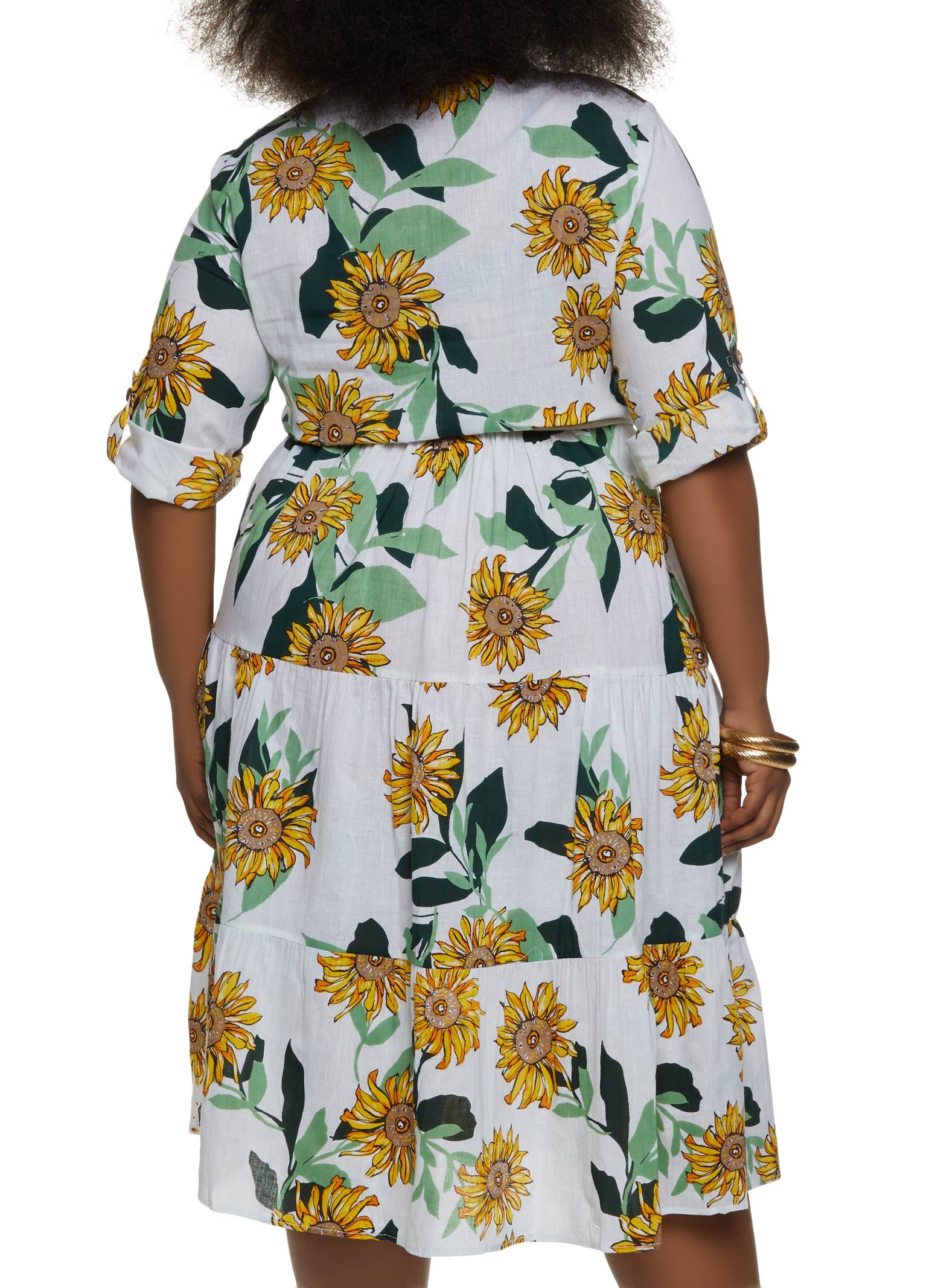 Plus Size Sunflower Print Tie Waist Tiered Dress sold by Rainbow product image thumbnail 3