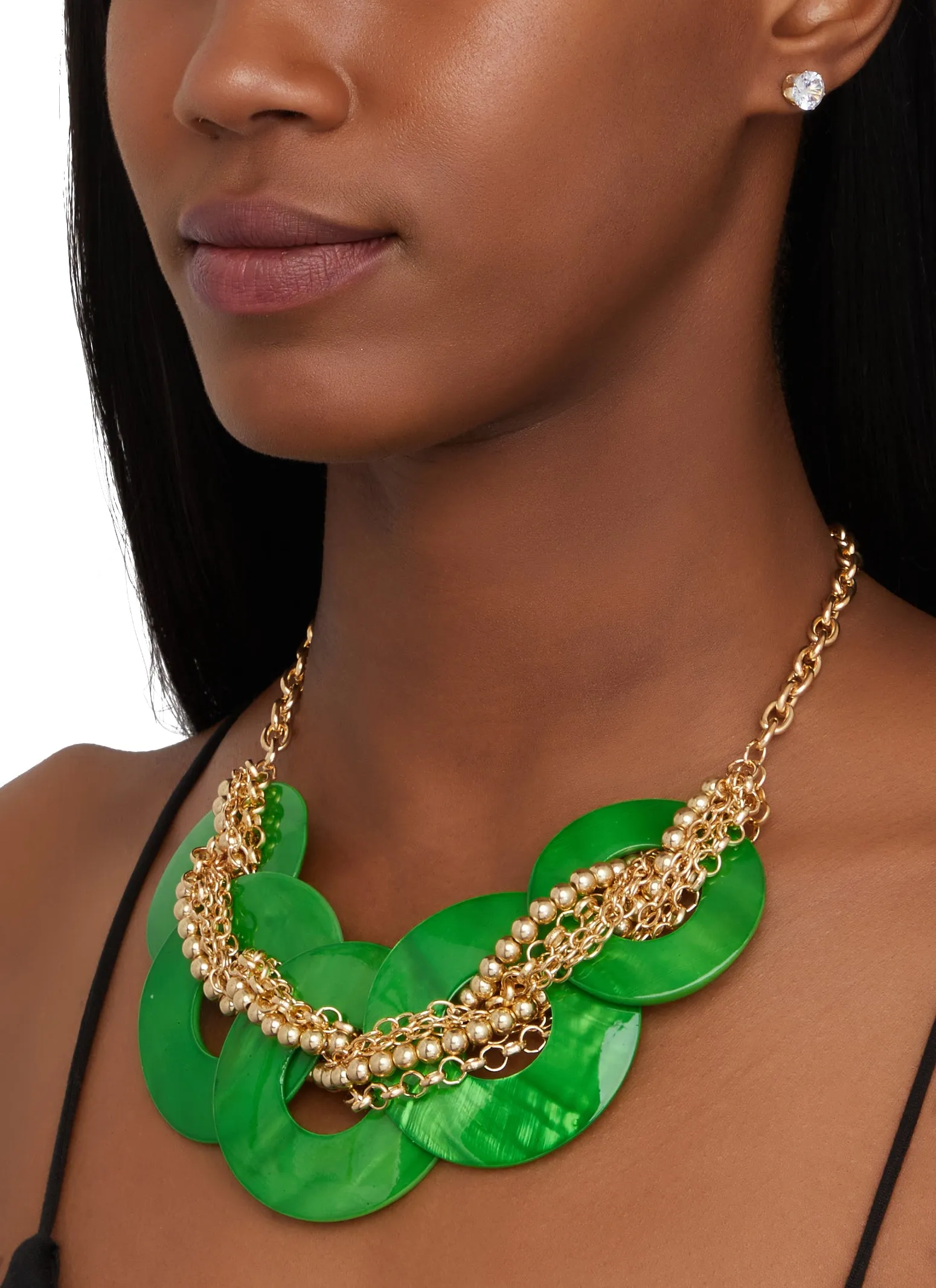 Beaded Disc Chain Necklace with Stud Earrings sold by Rainbow