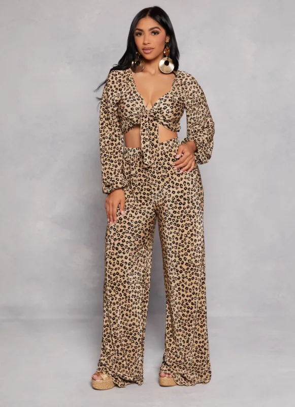 Plisse Leopard Print High Waist Palazzo Pants sold by Rainbow