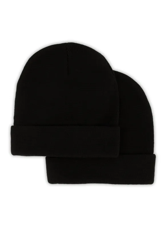 Cuffed Rib Knit Beanie 2 Pack sold by Rainbow