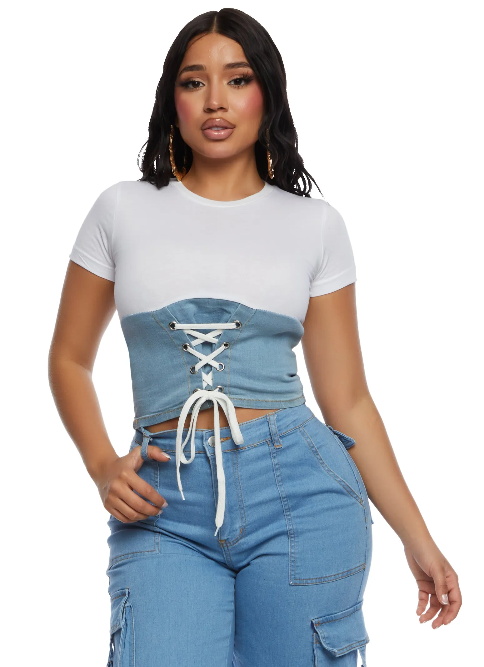 Denim Lace Up Corset Tee sold by Rainbow product image thumbnail 2