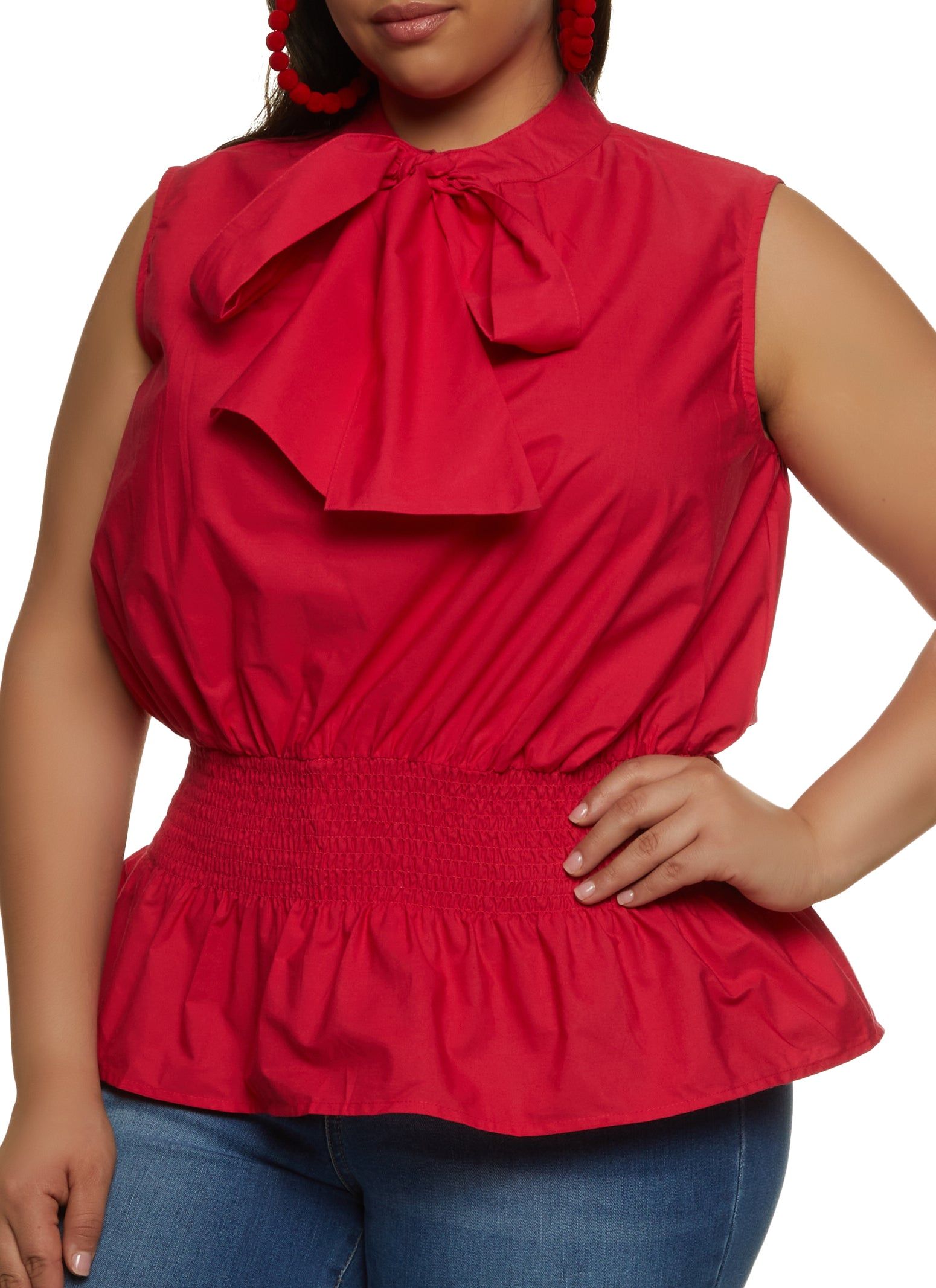 Plus Size Tie Neck Sleeveless Blouse sold by Rainbow