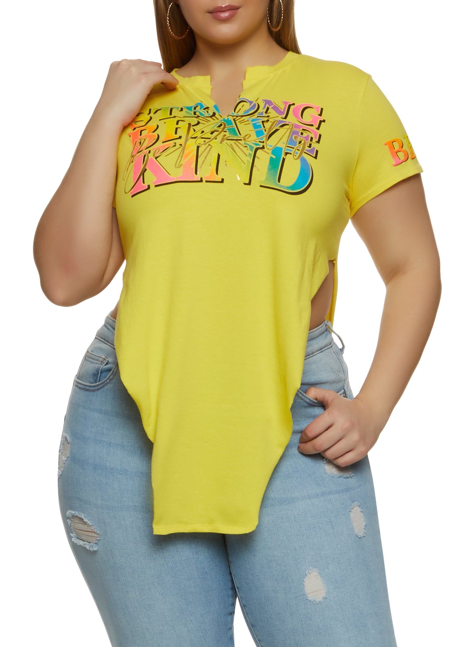Plus Size Strong Brave Kind Notch Neck Top sold by Rainbow