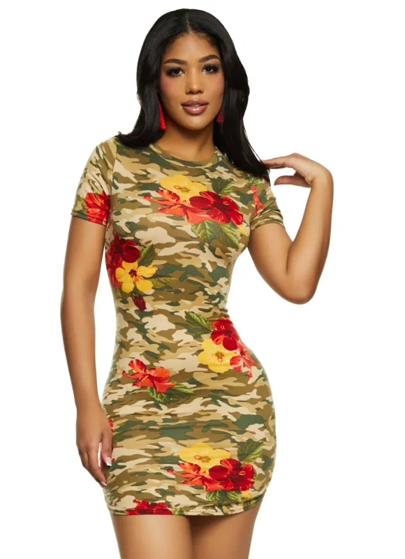 Camo Floral Print T Shirt Mini Dress sold by Rainbow