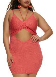 Plus Size Ruched Front Cut Out Mini Dress sold by Rainbow