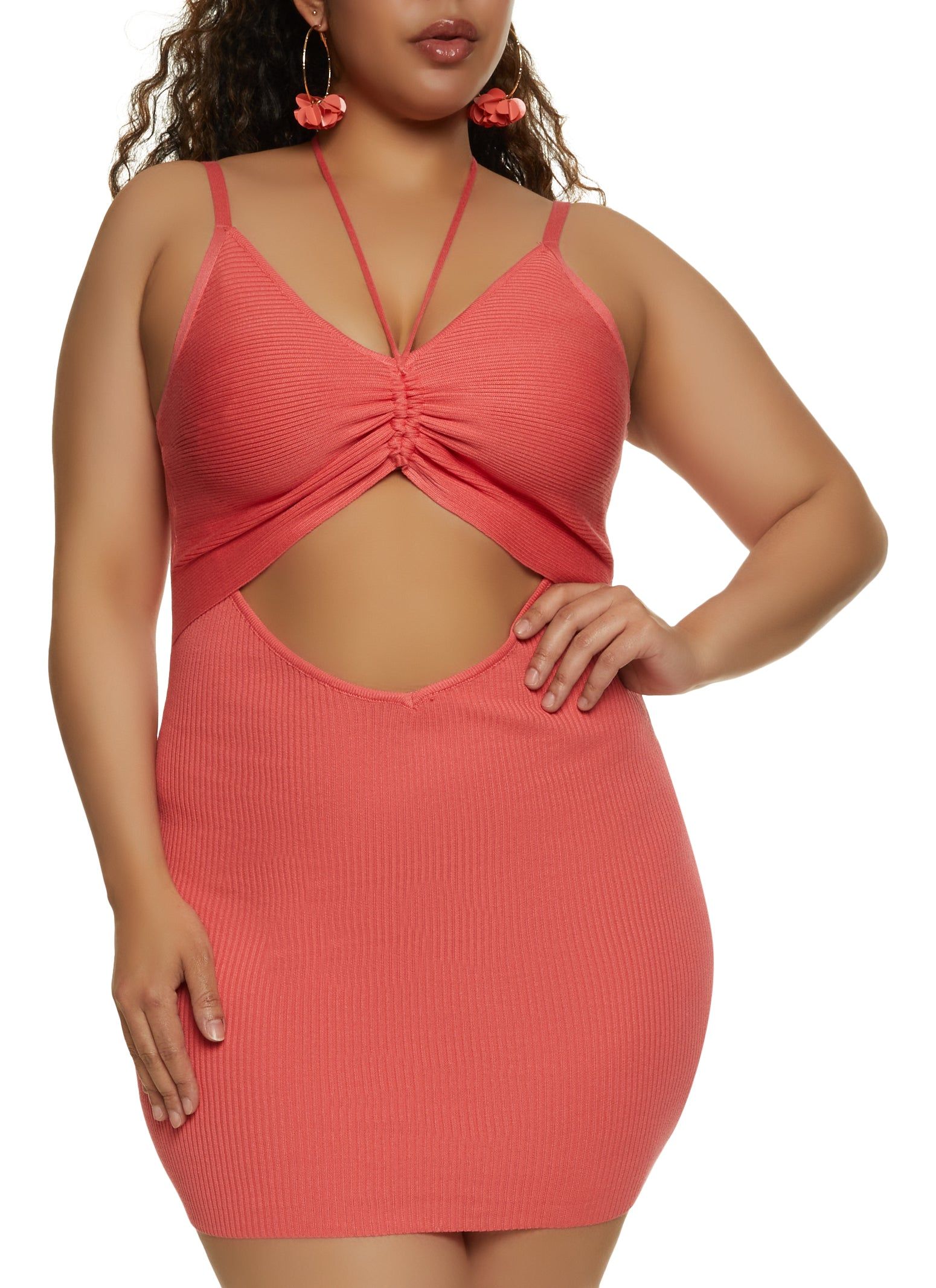 Plus Size Ruched Front Cut Out Mini Dress sold by Rainbow