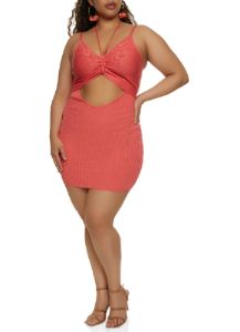 Plus Size Ruched Front Cut Out Mini Dress sold by Rainbow