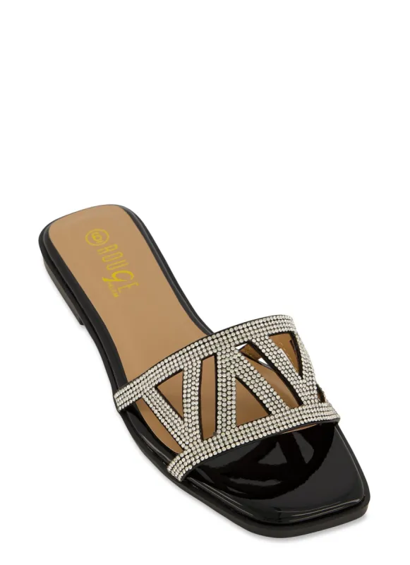 Geometric Rhinestone Band Flat Sandals sold by Rainbow