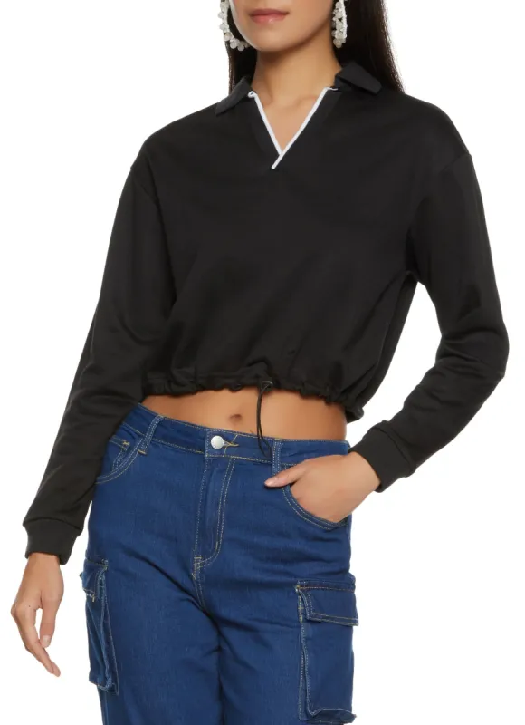 Contrast Trim Drawstring Hem Sweatshirt sold by Rainbow