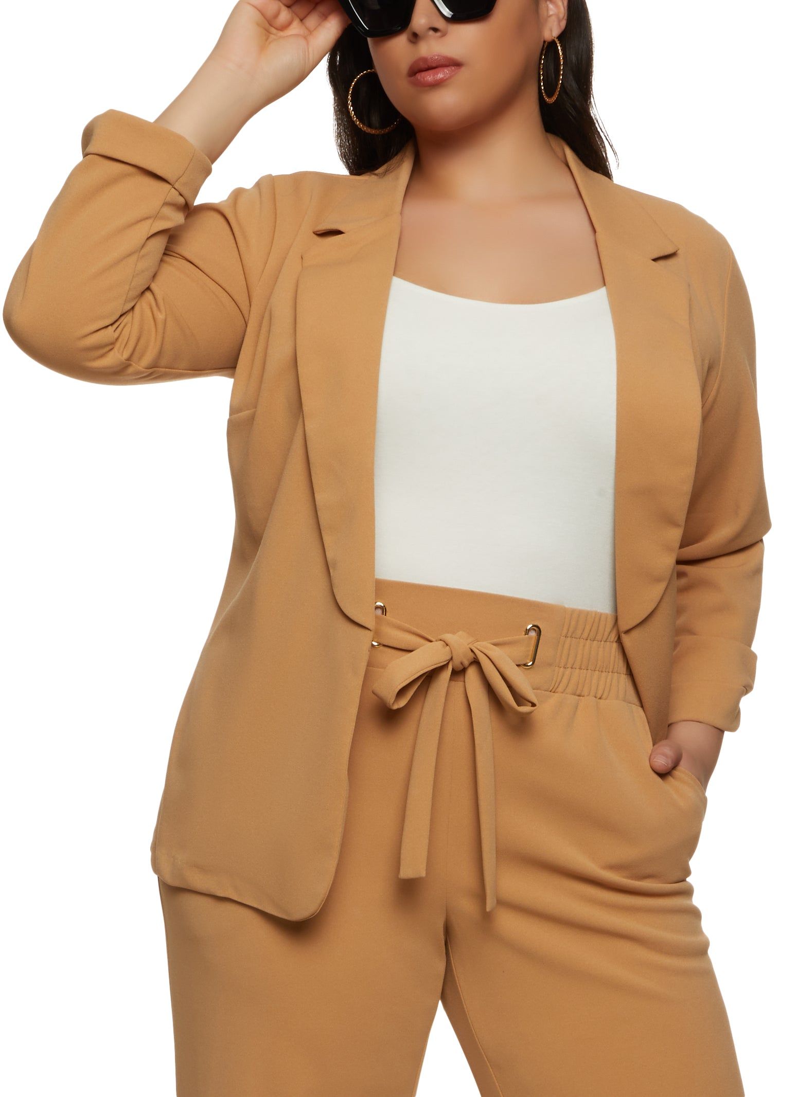Plus Size Crepe Knit Open Blazer sold by Rainbow