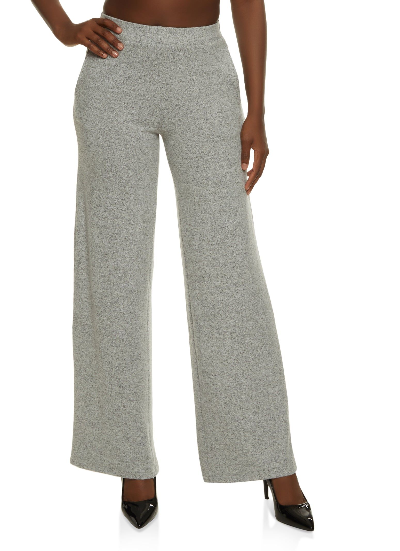 Brushed Knit High Waist Wide Leg Pants sold by Rainbow