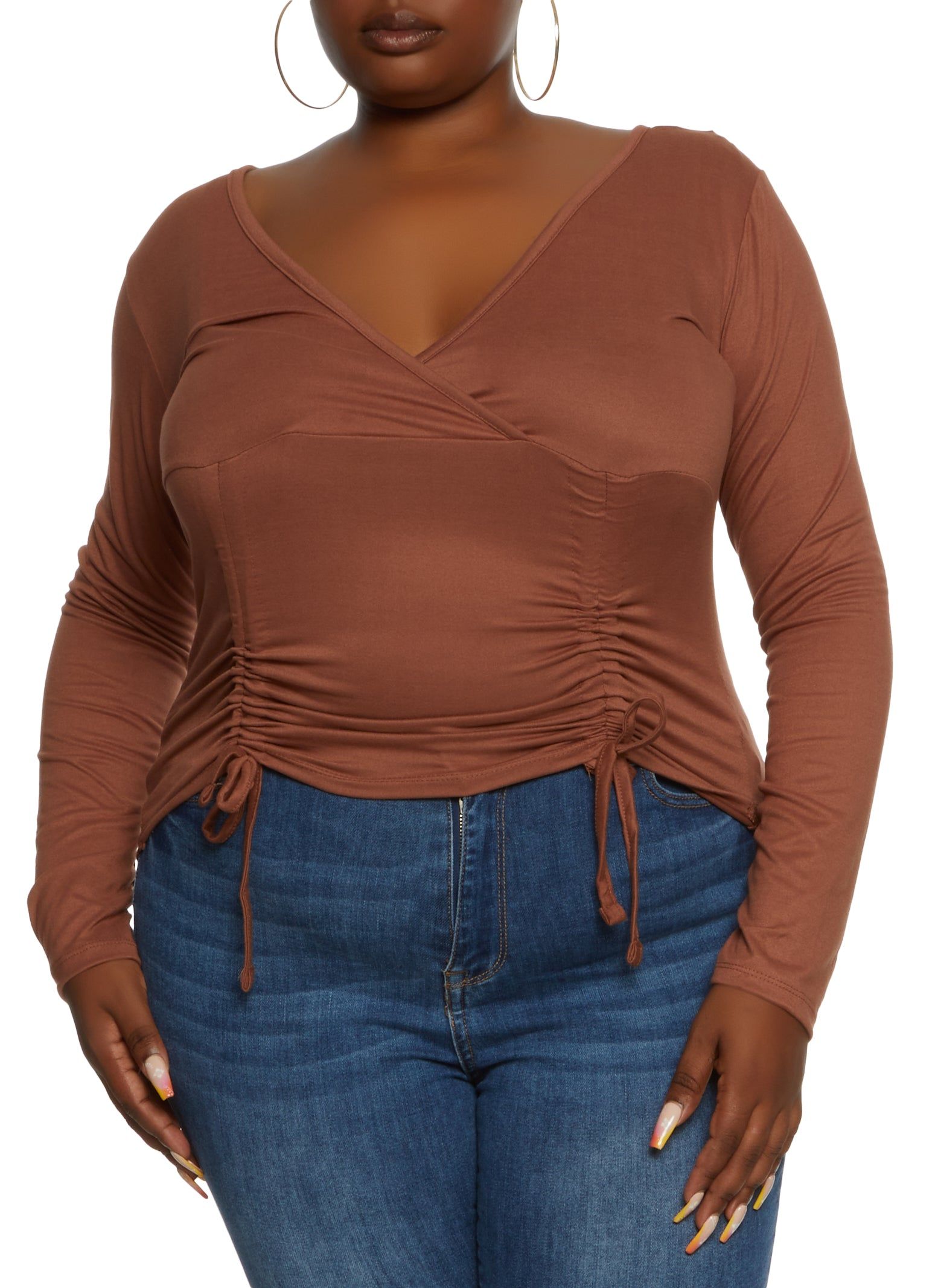 Plus Size Drawstring Ruched Front Top sold by Rainbow