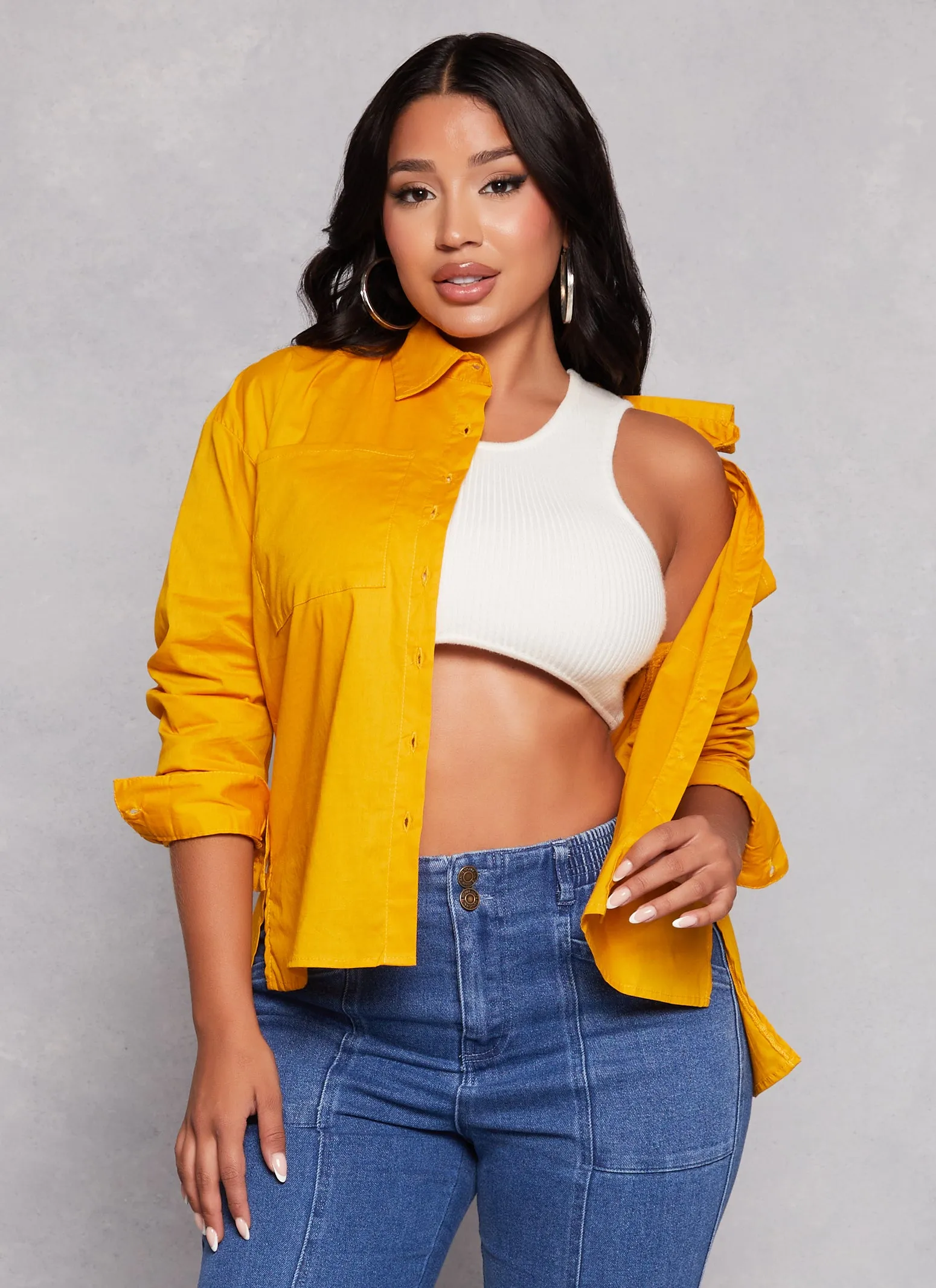 Button Front Cuffed Sleeve Shirt sold by Rainbow