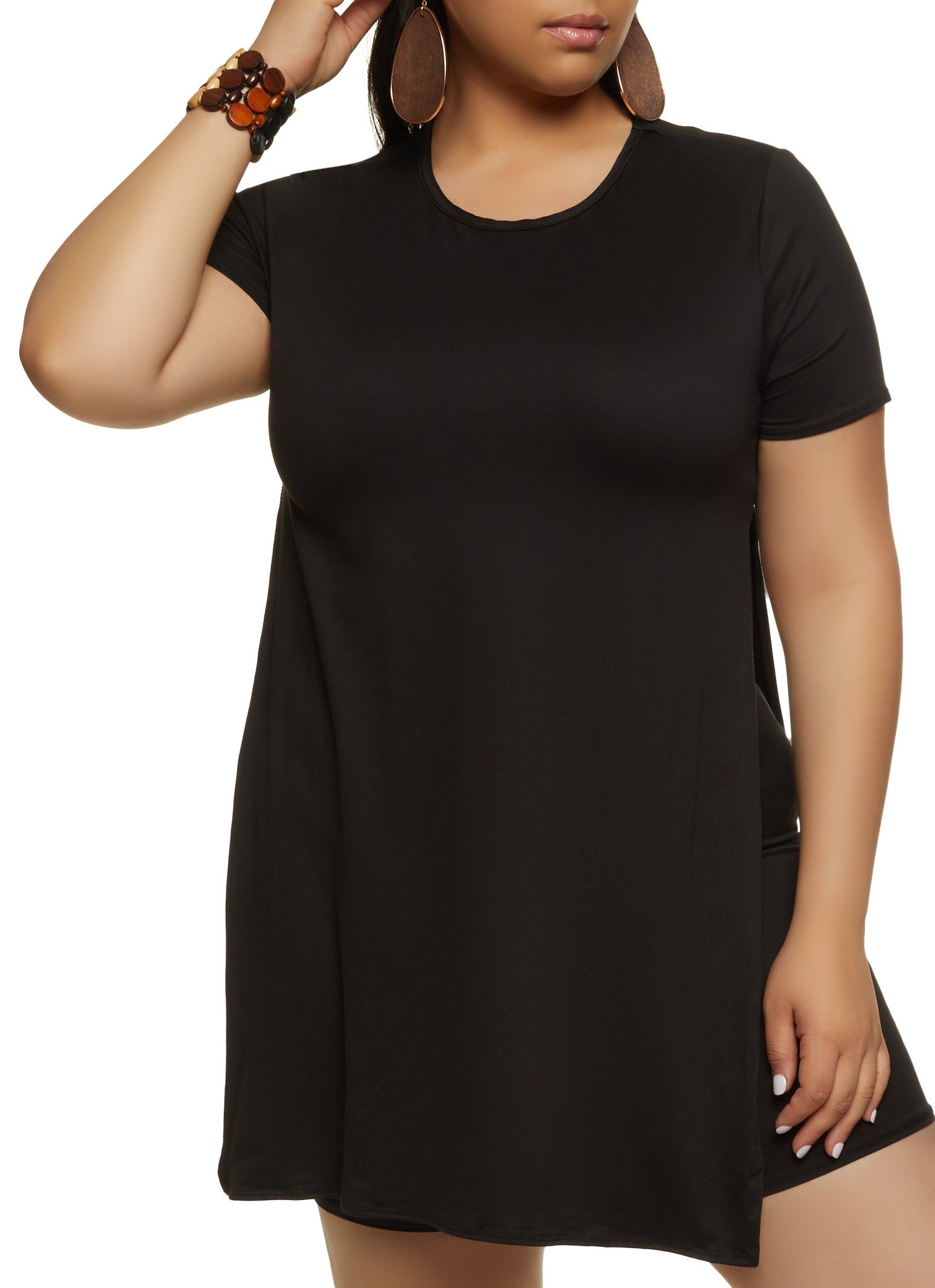 Plus Size Solid High Side Slit Tunic Tee sold by Rainbow
