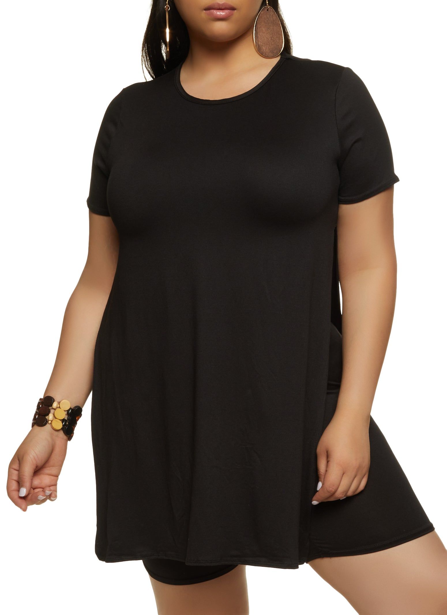 Plus Size Solid High Side Slit Tunic Tee sold by Rainbow product image thumbnail 2