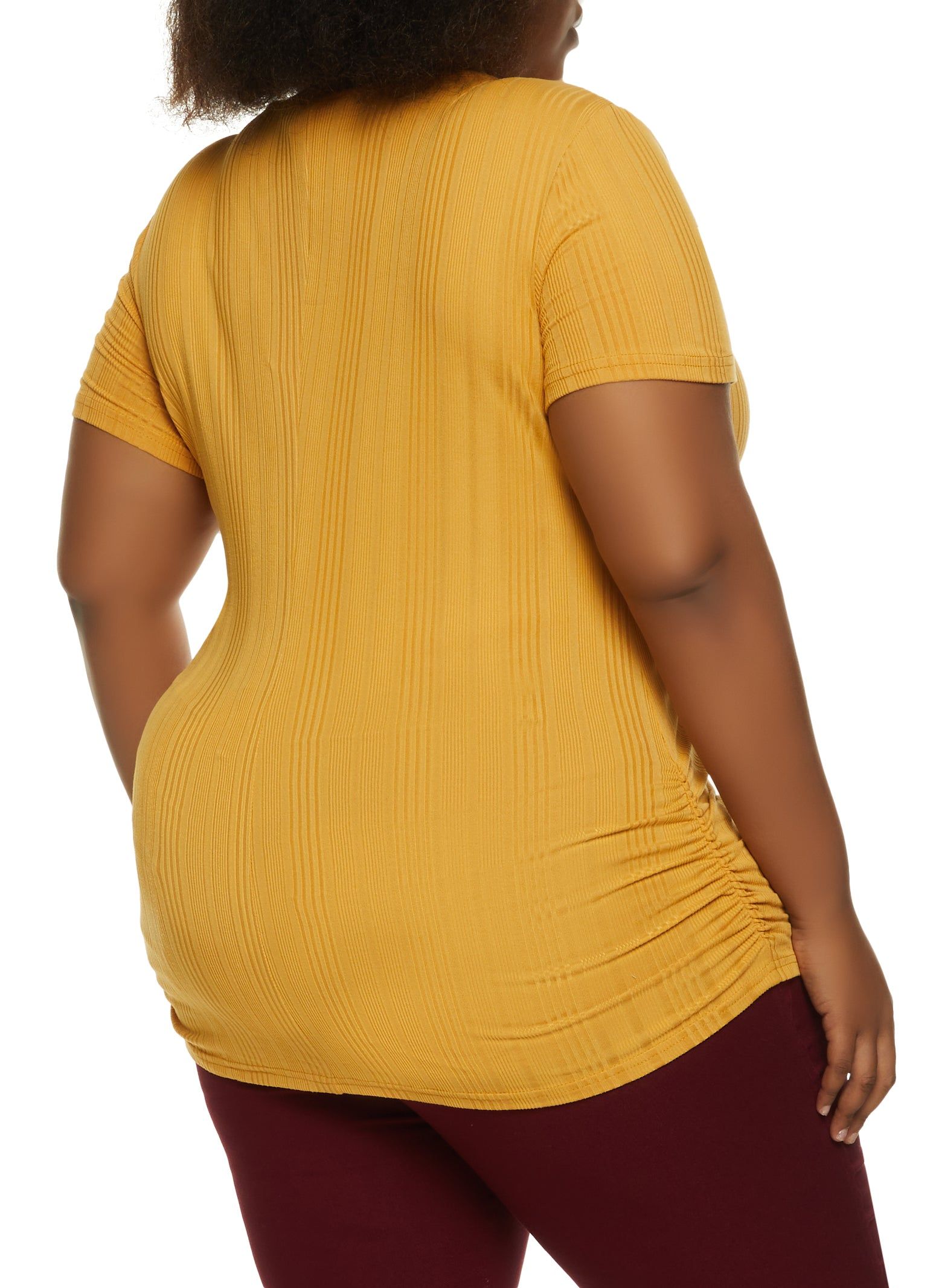 Plus Size Rib Knit Ruched Side Top with Necklace sold by Rainbow product image thumbnail 2