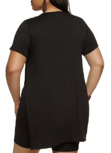 Plus Size Solid High Side Slit Tunic Tee sold by Rainbow