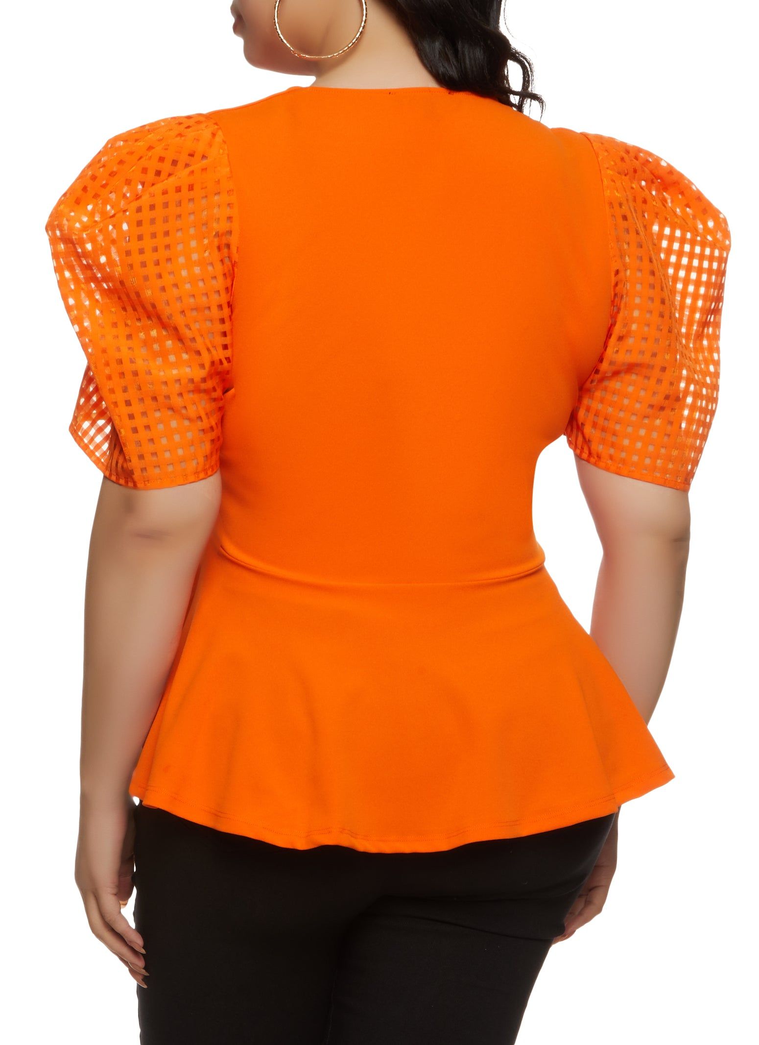 Plus Size Tie Waist Puff Sleeve Peplum Top sold by Rainbow product image thumbnail 2