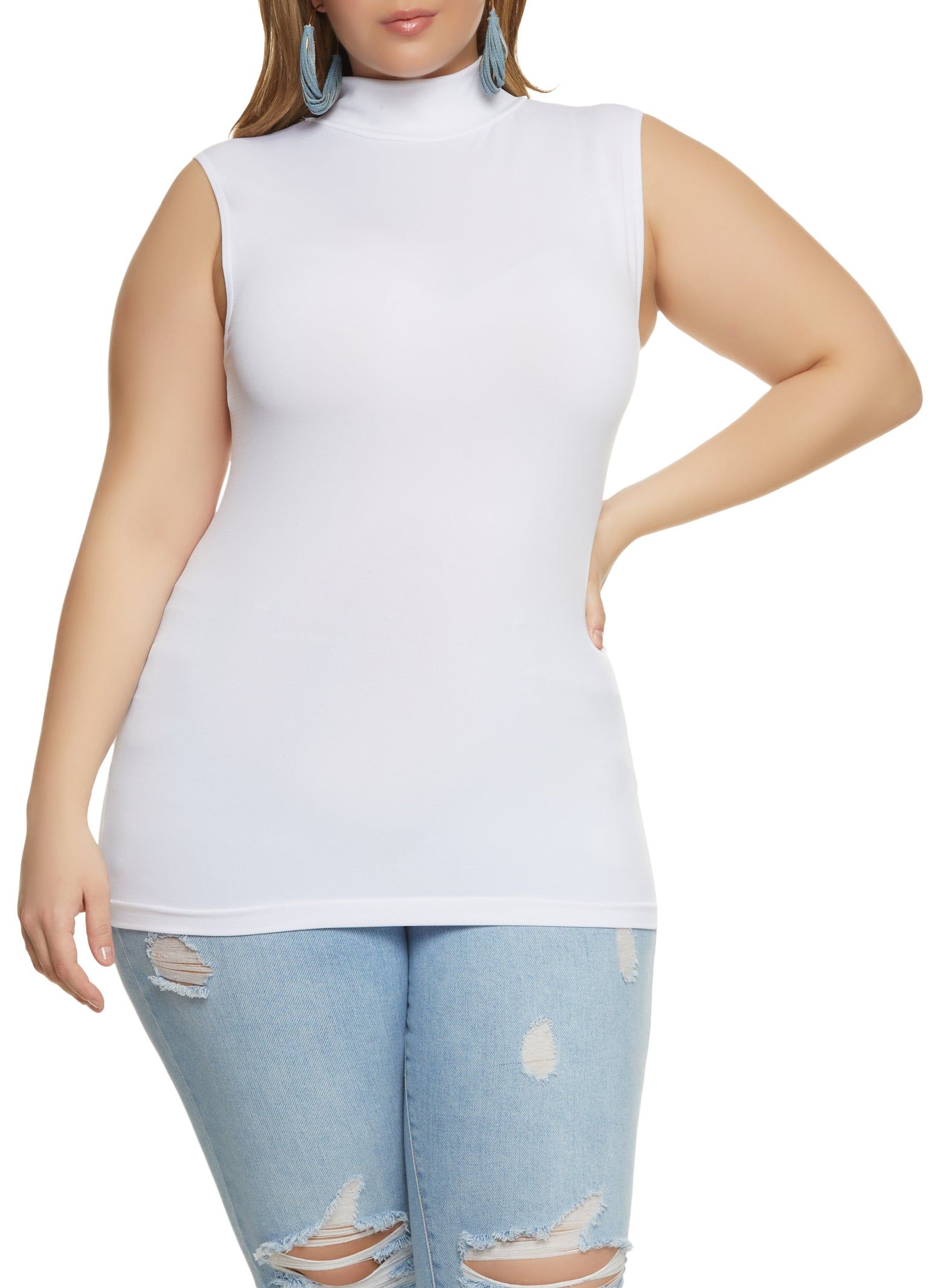 Plus Size Seamless Sleeveless Mock Neck Top sold by Rainbow