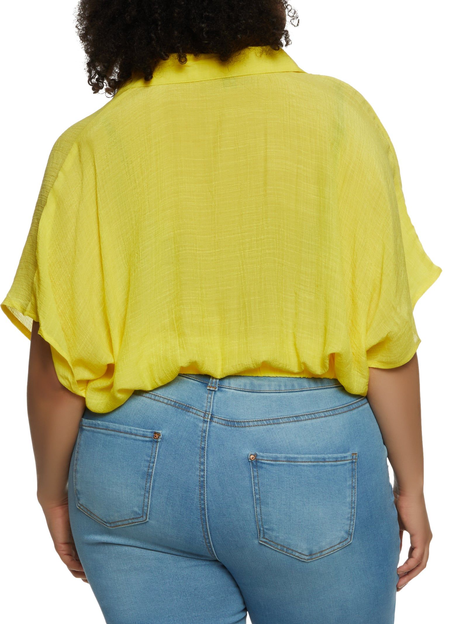 Plus Size Elastic Hem Button Down Blouse sold by Rainbow product image thumbnail 2