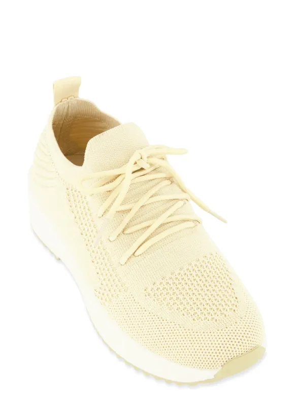 Textured Knit Lace Up Platform Sneakers sold by Rainbow