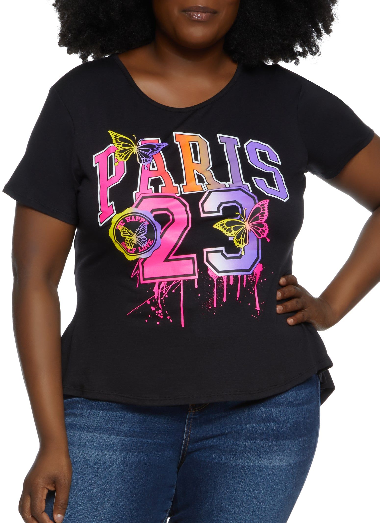 Plus Size Paris 23 Butterfly Graphic Tee sold by Rainbow