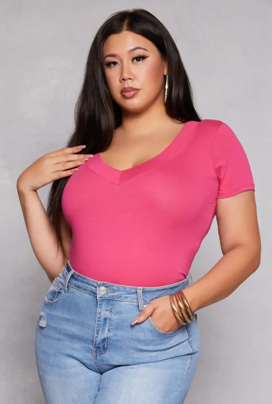 Plus Size Basic V Neck Tee sold by Rainbow
