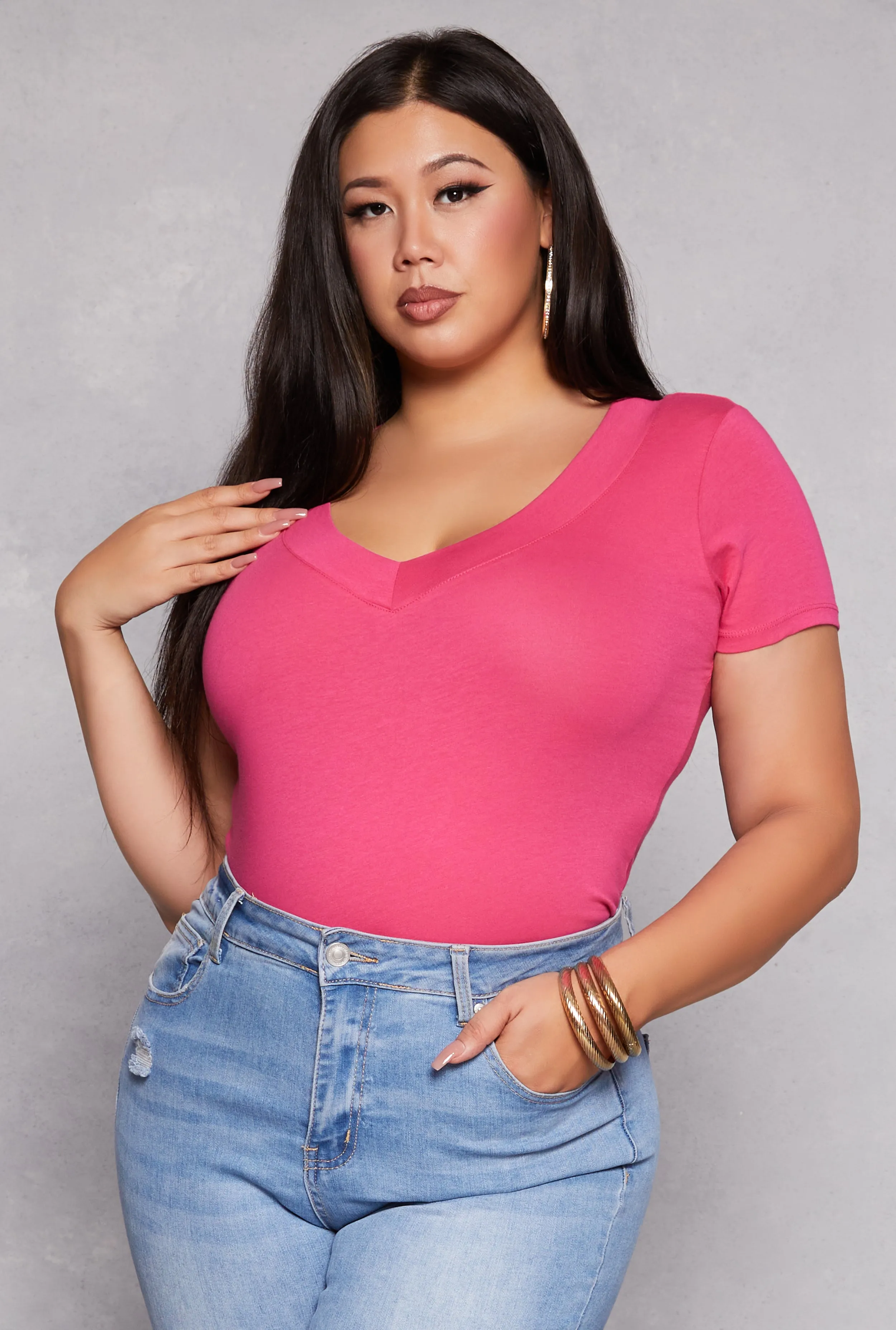 Plus Size Basic V Neck Tee sold by Rainbow