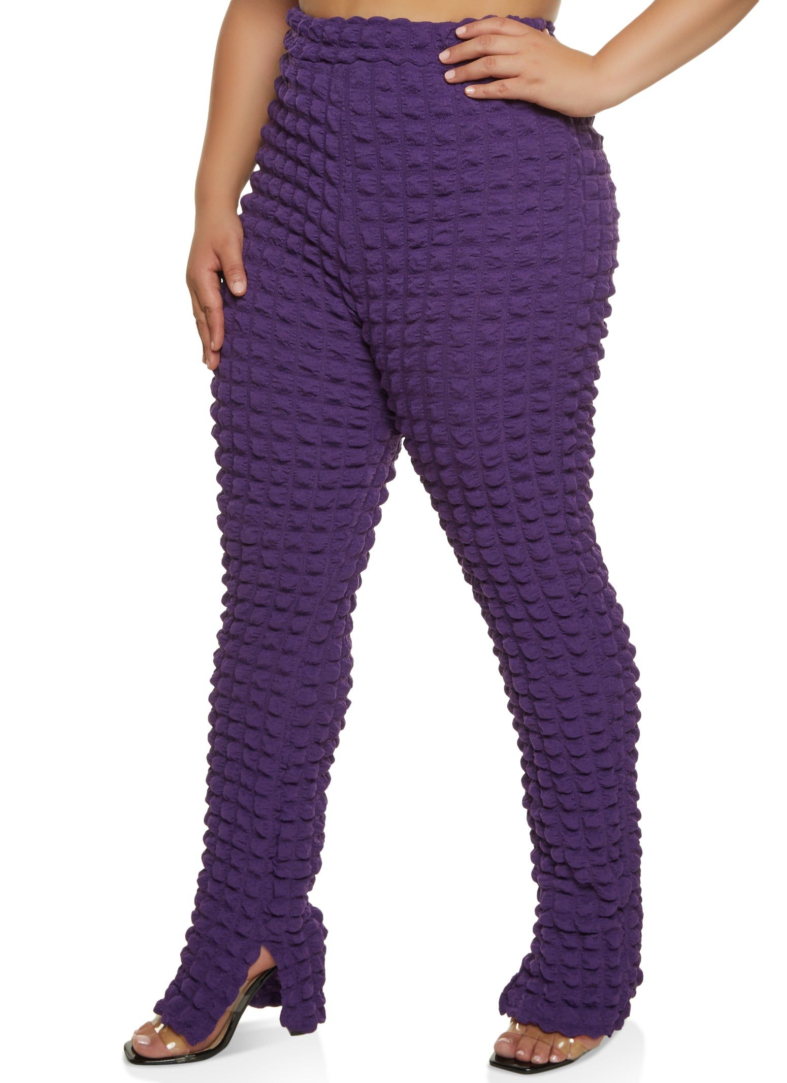 Plus Size Bubble Knit High Waist Split Hem Pants sold by Rainbow