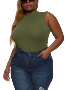 Plus Size Mock Neck Sleeveless Bodysuit sold by Rainbow