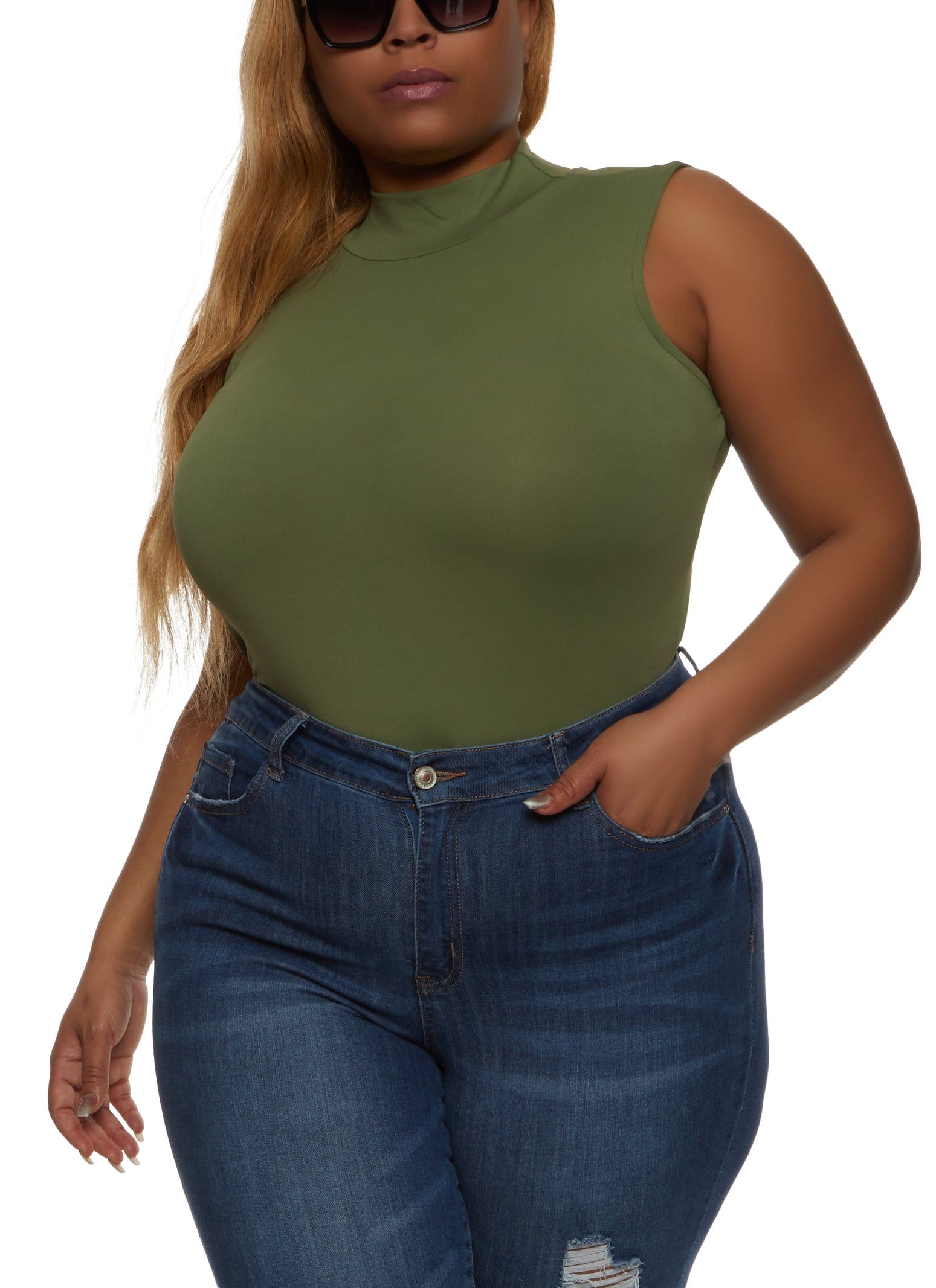 Plus Size Mock Neck Sleeveless Bodysuit sold by Rainbow product image thumbnail 2