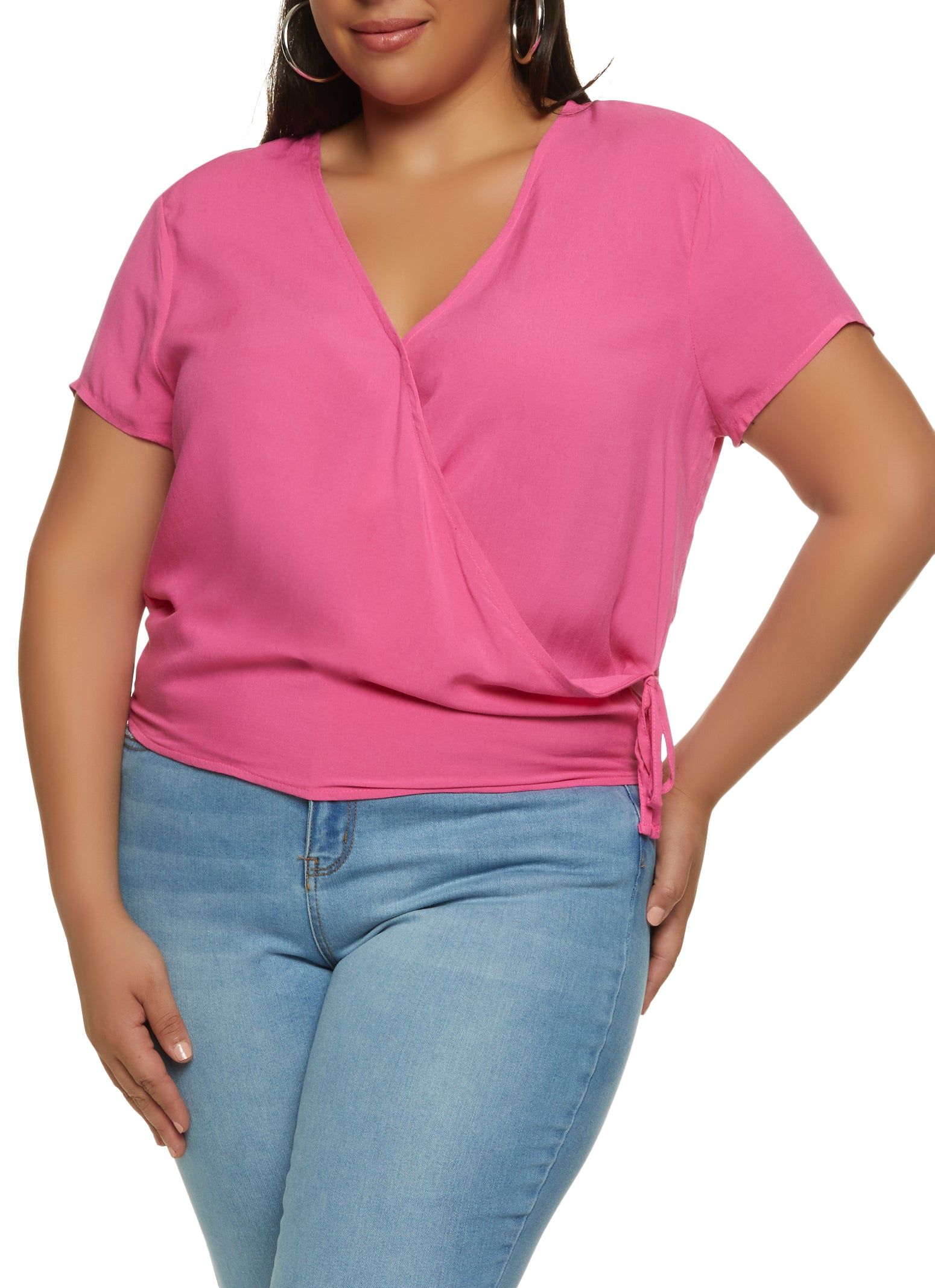 Plus Size Short Sleeve Side Tie Wrap Top sold by Rainbow